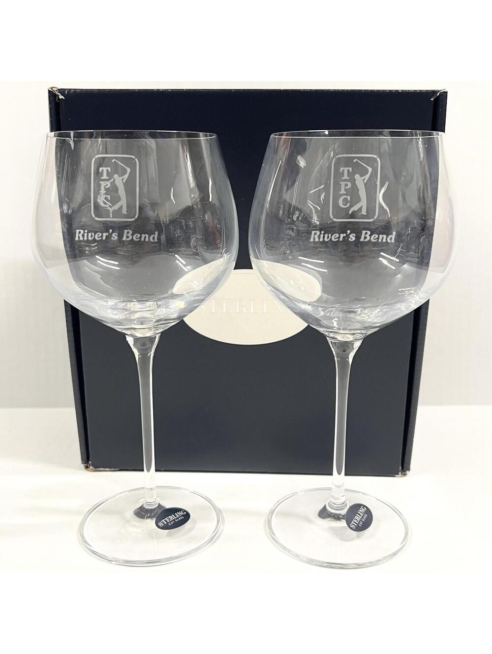 2 Sterling Cut Krosno Glass TPC River’s Bend Golf Large Wine Glasses Goblets